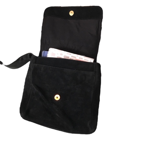 Lord & Taylor vintage boho hippie black leather and suede tassel shoulder bag - Picture 8 of 16